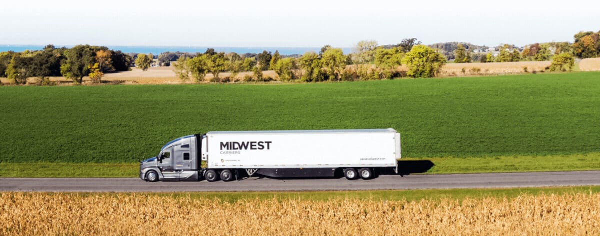 Midwest truck driving through rural area