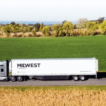 Midwest truck driving through rural area